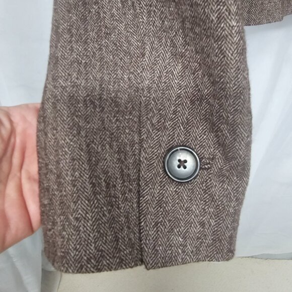 Vintage Prize Brown Blazer Y2K Chevron Twee Wool Blend Office Double Breasted 6 - Picture 2 of 7